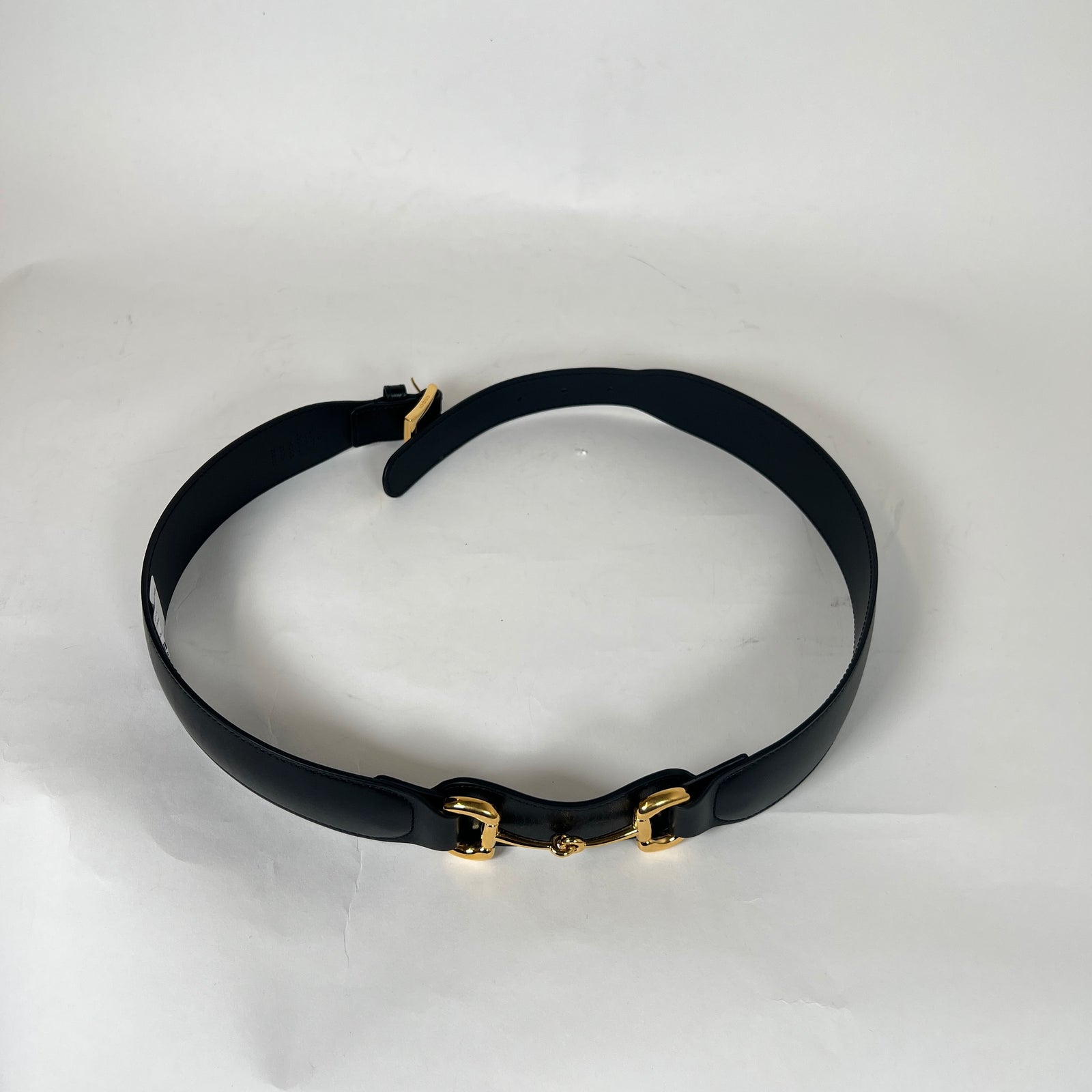 Gucci Black Leather Interlocking Horsebit Belt Size 85