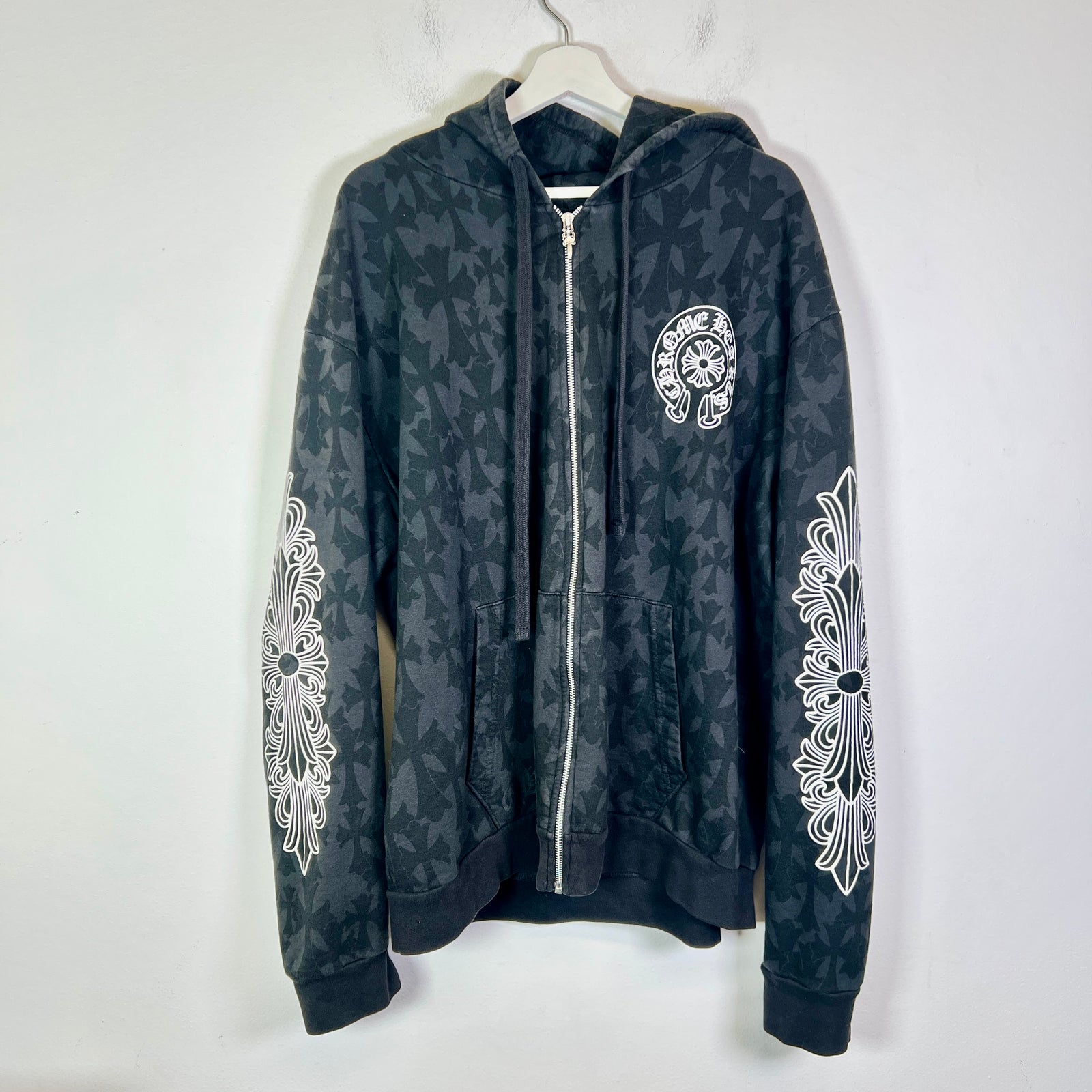Chrome Hearts Black Cemetery Cross Floral Zip-Up Hoodie Size XL