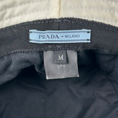 Prada White Nylon Logo Bucket Hat Size M