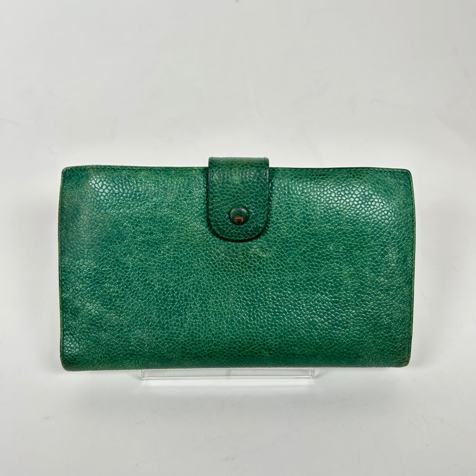 Chanel Green Pebbled Leather Bi-Fold Wallet