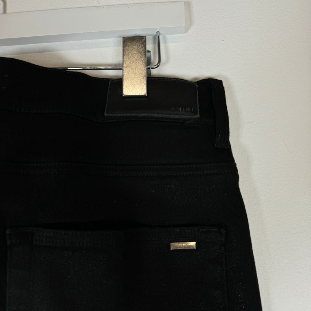 Amiri Black MX1 Embroidered Leather Logo Denim Jeans Size 33