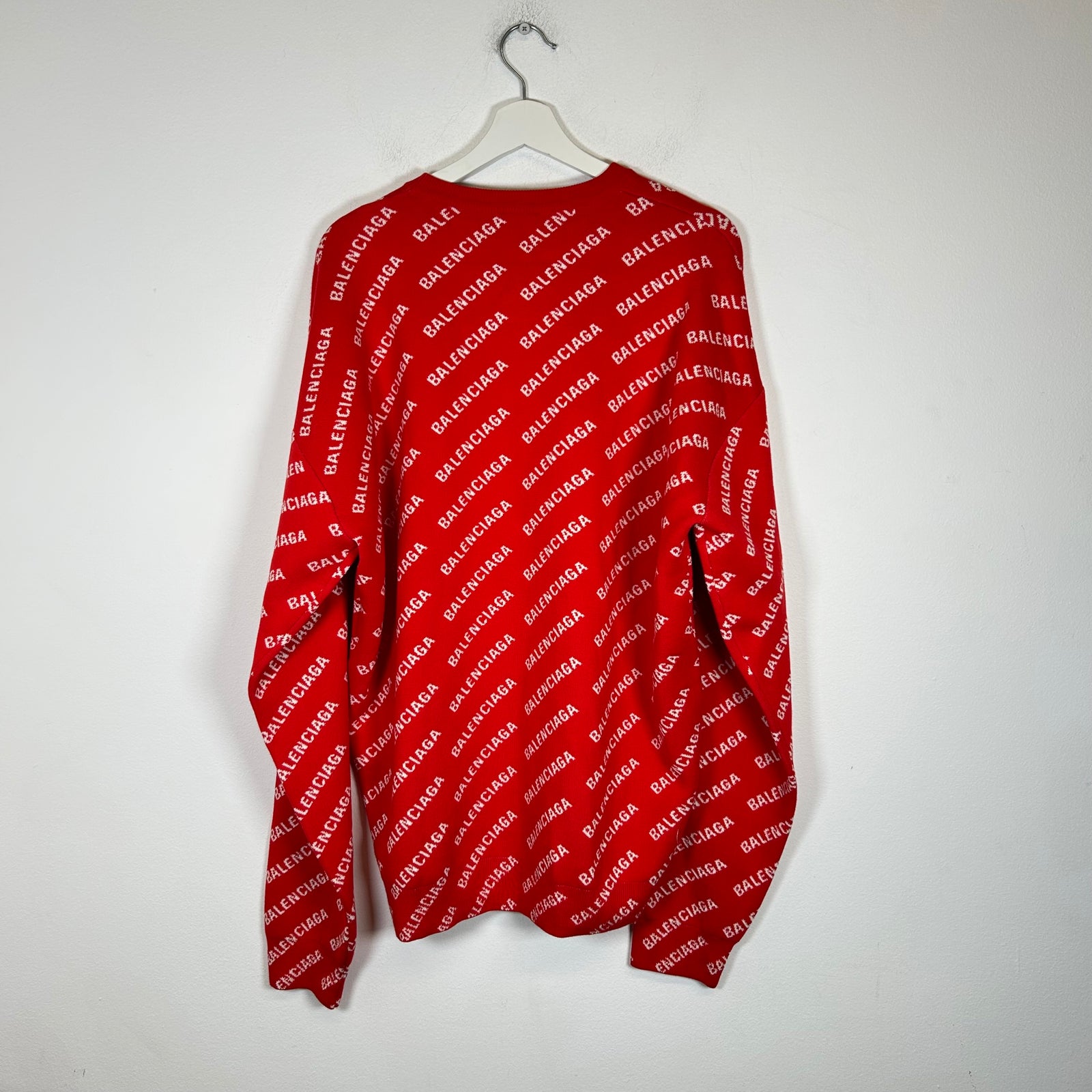 Balenciaga Red Allover Logo Sweater Size S