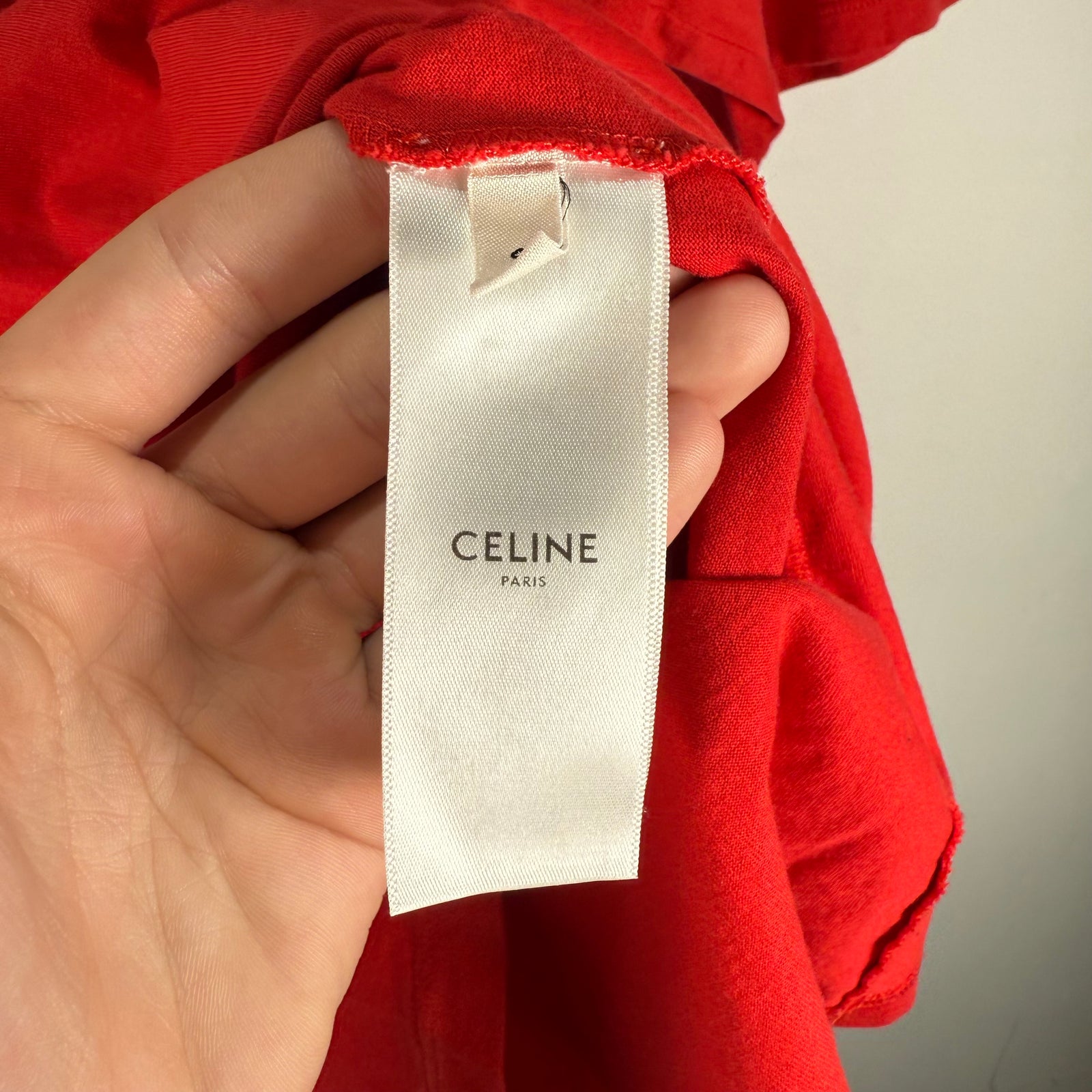 Celine Red/White Logo T-Shirt Size S