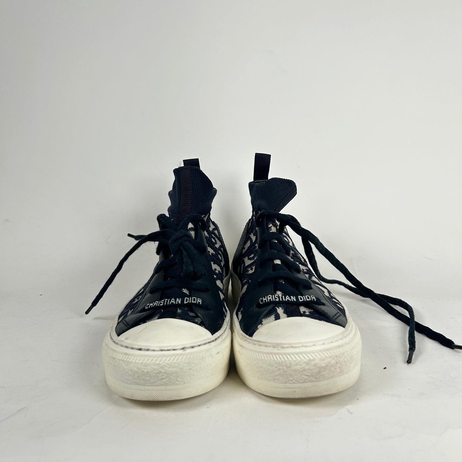 Dior Black Oblique Walk'N'Dior High Top Sneakers Size 36.5