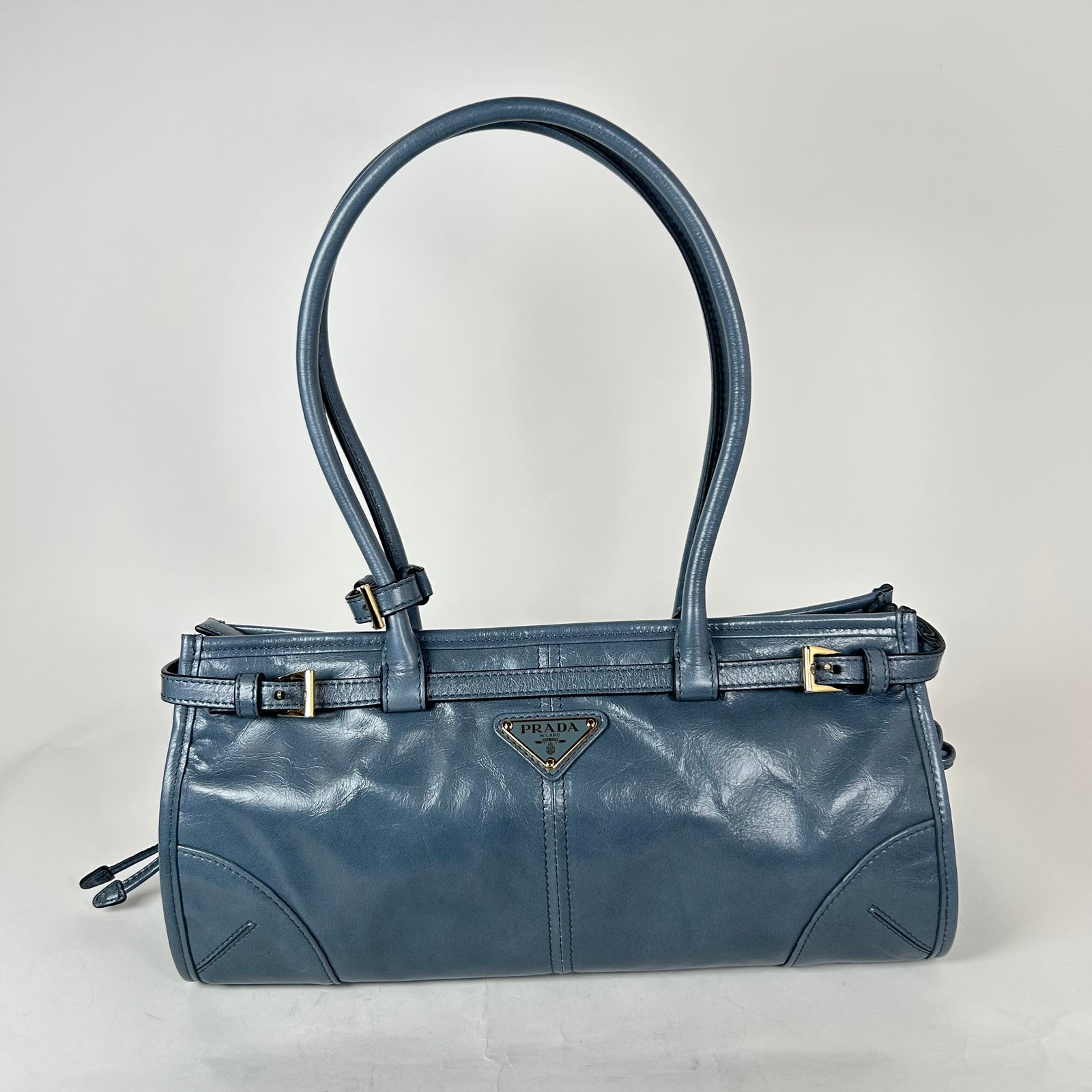 Prada Blue Medium Bonnie Belted Top Handle Bag