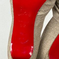 Christian Louboutin Beige Canvas Greissimo Pump 100 Heels Size 37.5