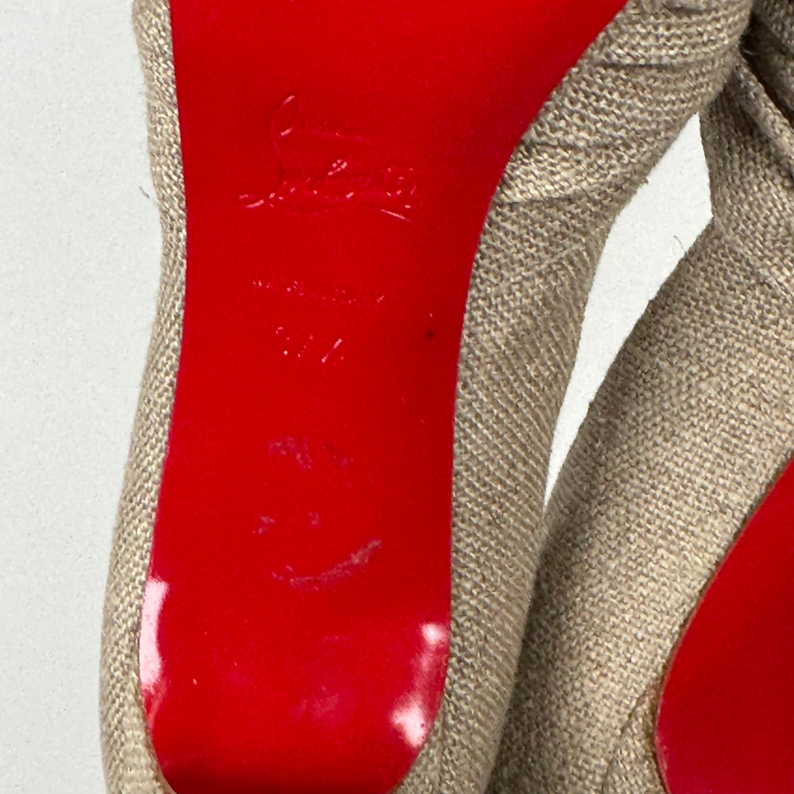 Christian Louboutin Beige Canvas Greissimo Pump 100 Heels Size 37.5