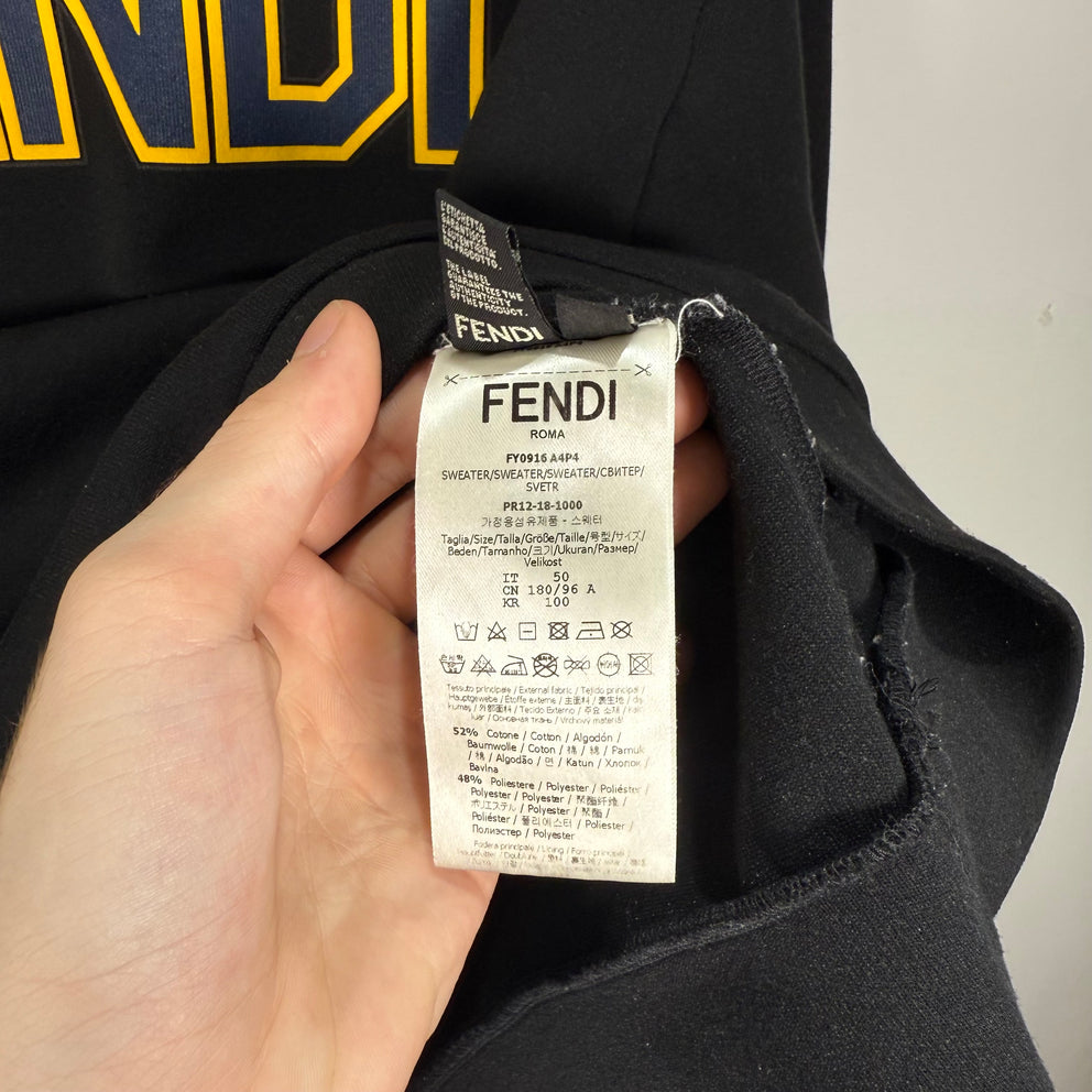 Fendi Black/Yellow Logo Hoodie Size M