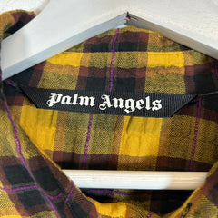 Palm Angels Yellow Round Logo Paint Splatter Flannel Shirt Size XXL