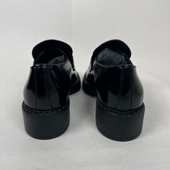 Prada Black Chocolate Triangle Logo Loafers Size 36