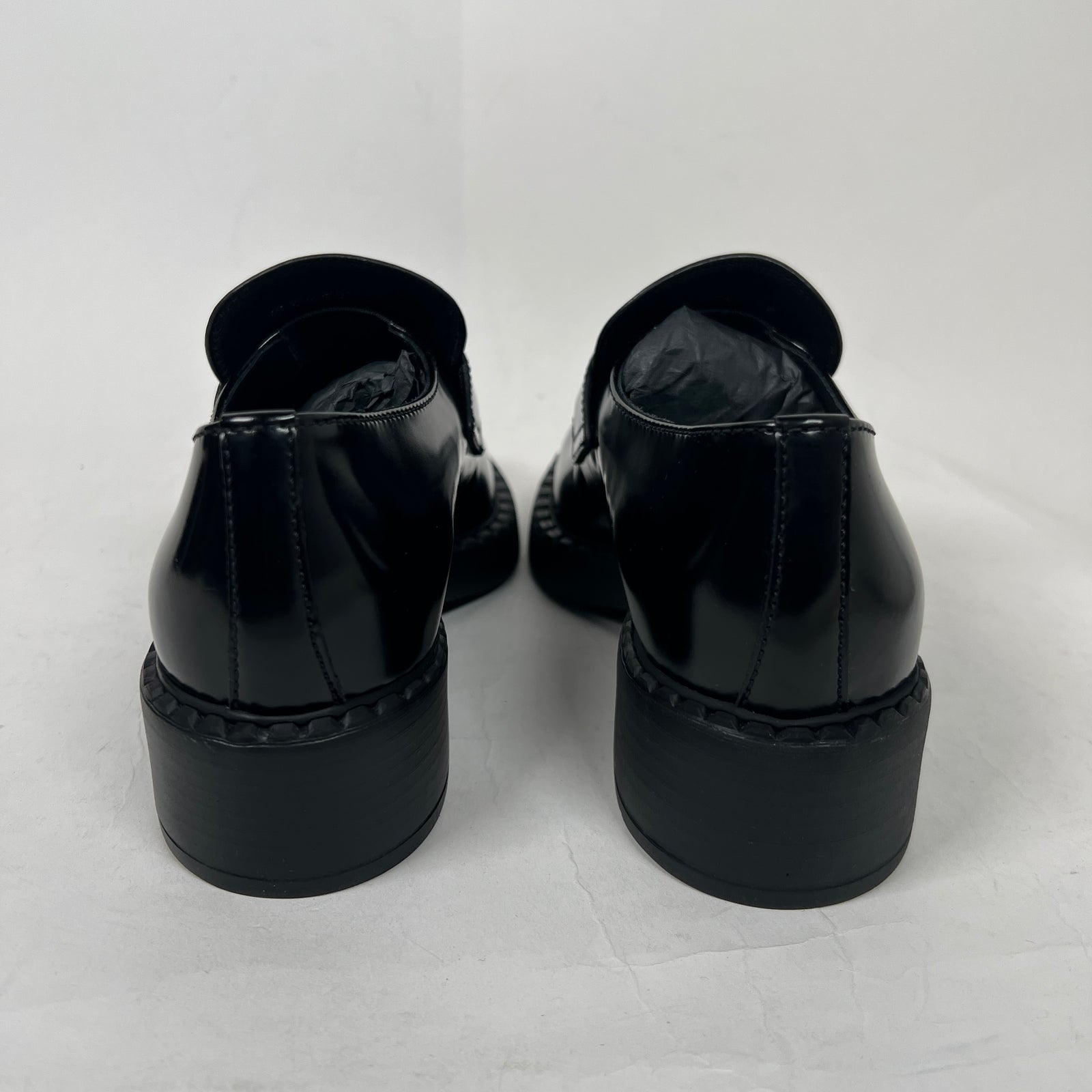 Prada Black Chocolate Triangle Logo Loafers Size 36
