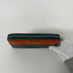 Prada Orange/Teal Leather Zip Around Wallet