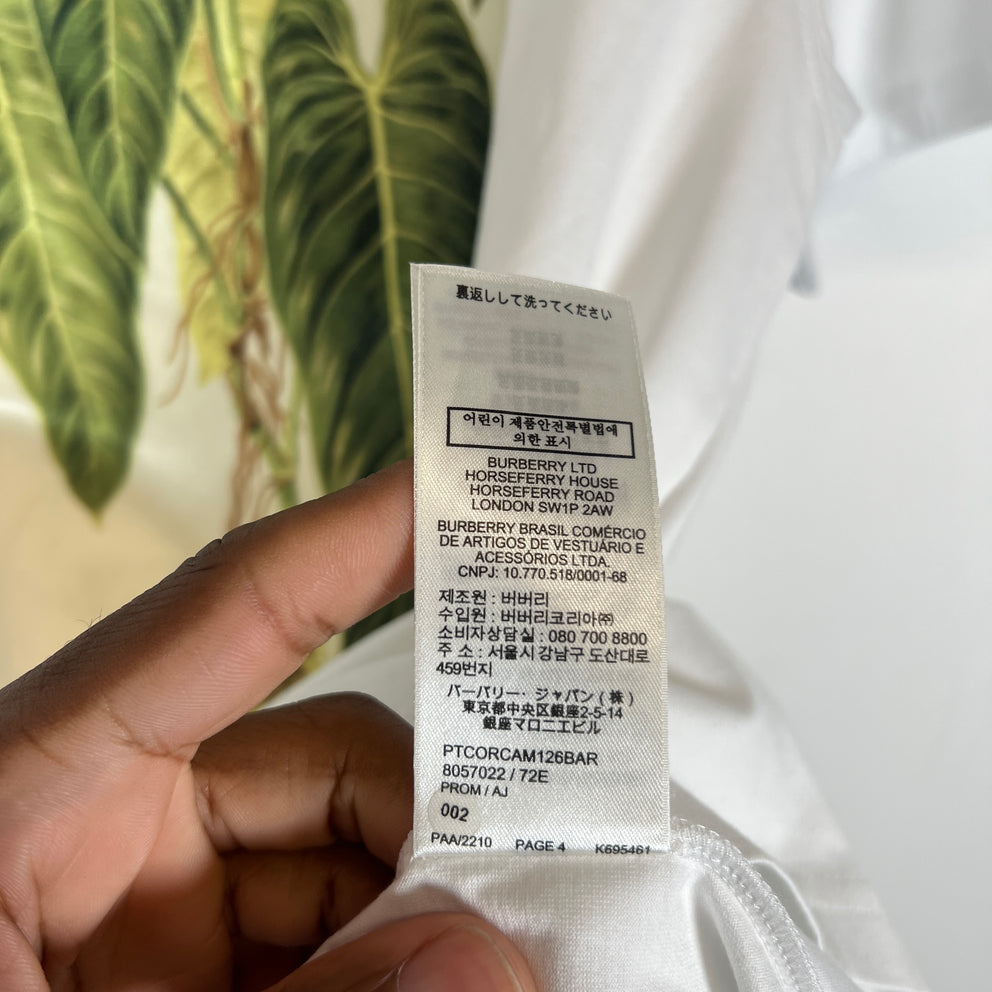 Burberry White Plant Logo T-Shirt Size L