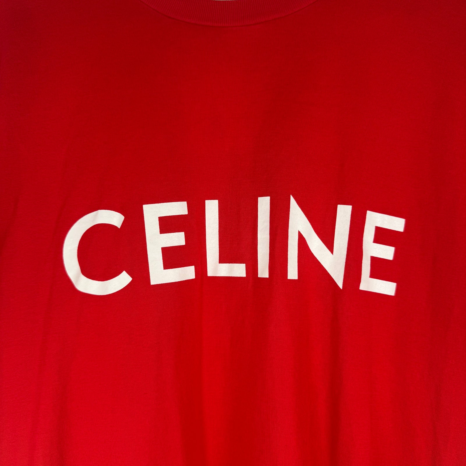 Celine Red/White Logo T-Shirt Size S