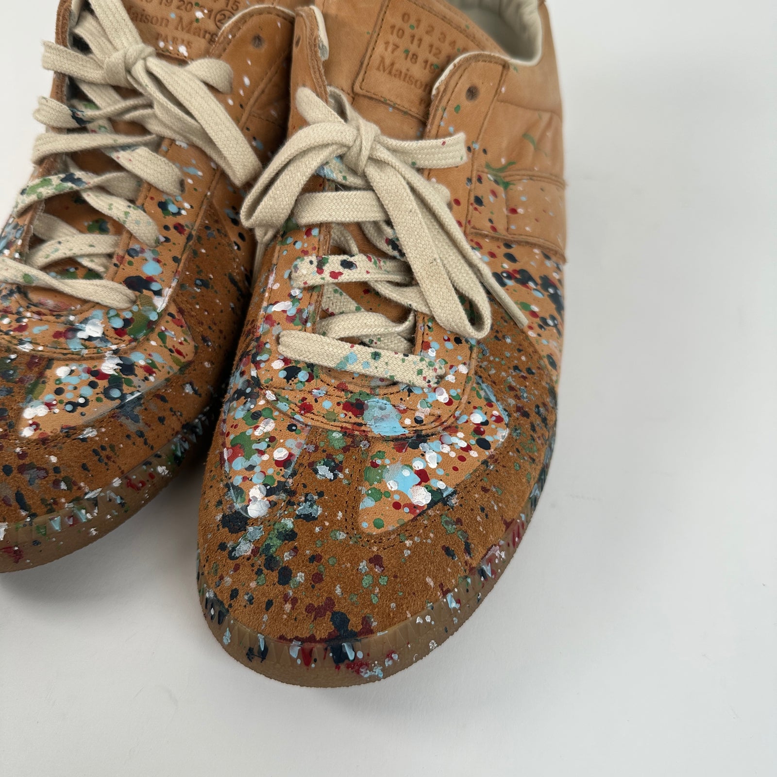 Maison Margiela Replica Gat Veg Tan Leather Paint Splatter Size 43