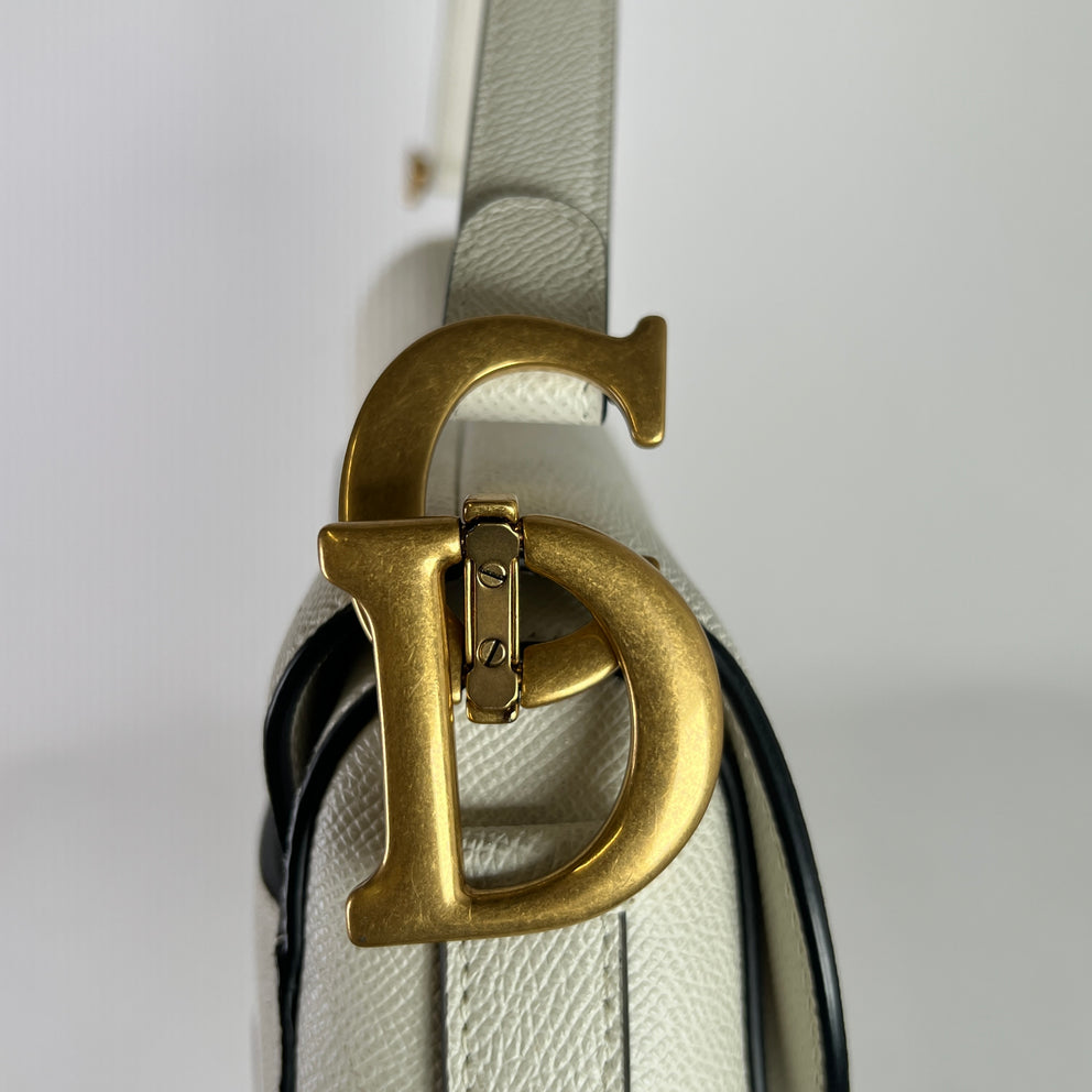 Dior Latte Grained Calfskin Medium Saddle Bag