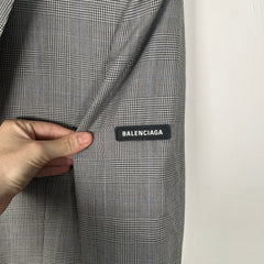 Balenciaga FW21 Grey Checkered Wool Oversized Blazer Size 42