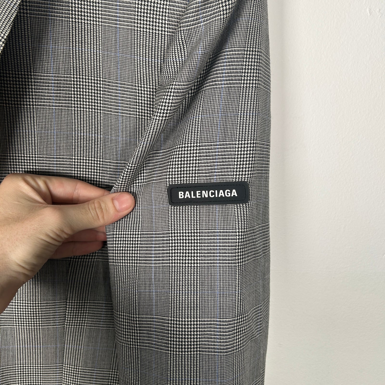 Balenciaga FW21 Grey Checkered Wool Oversized Blazer Size 42