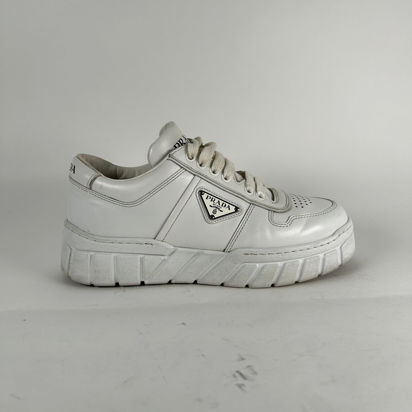 Prada Plaque White Sneaker Size 5