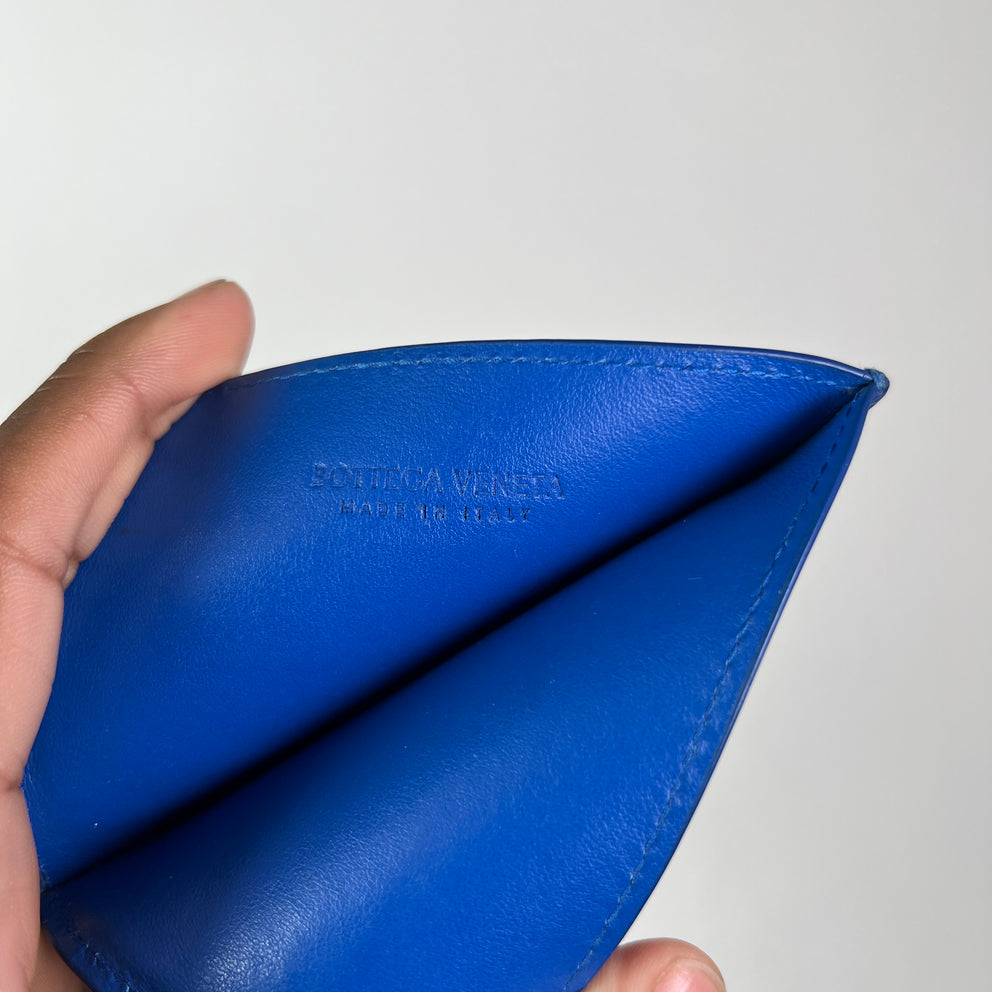 Bottega Veneta Blue Intrecciato Weave Leather Cardholder