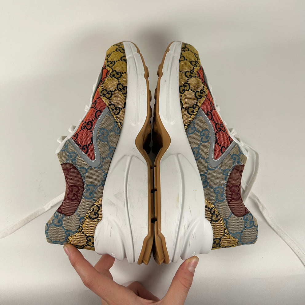 Gucci White GG Supreme Monogram Multicolor Rhyton Sneaker Size 11.5