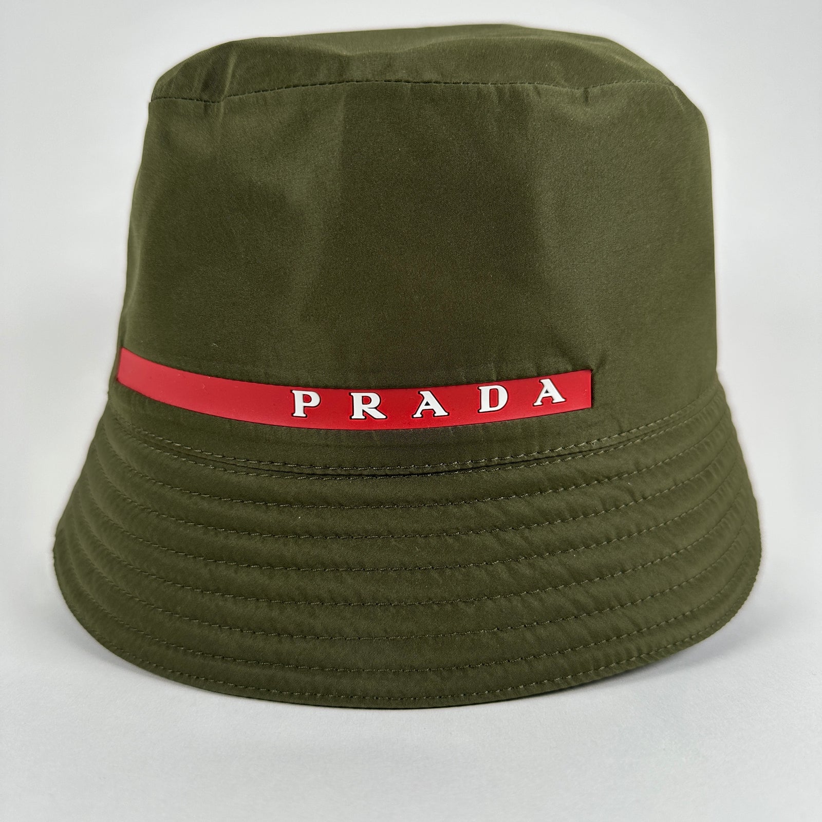 Prada Army Green Logo Bucket Hat Size S