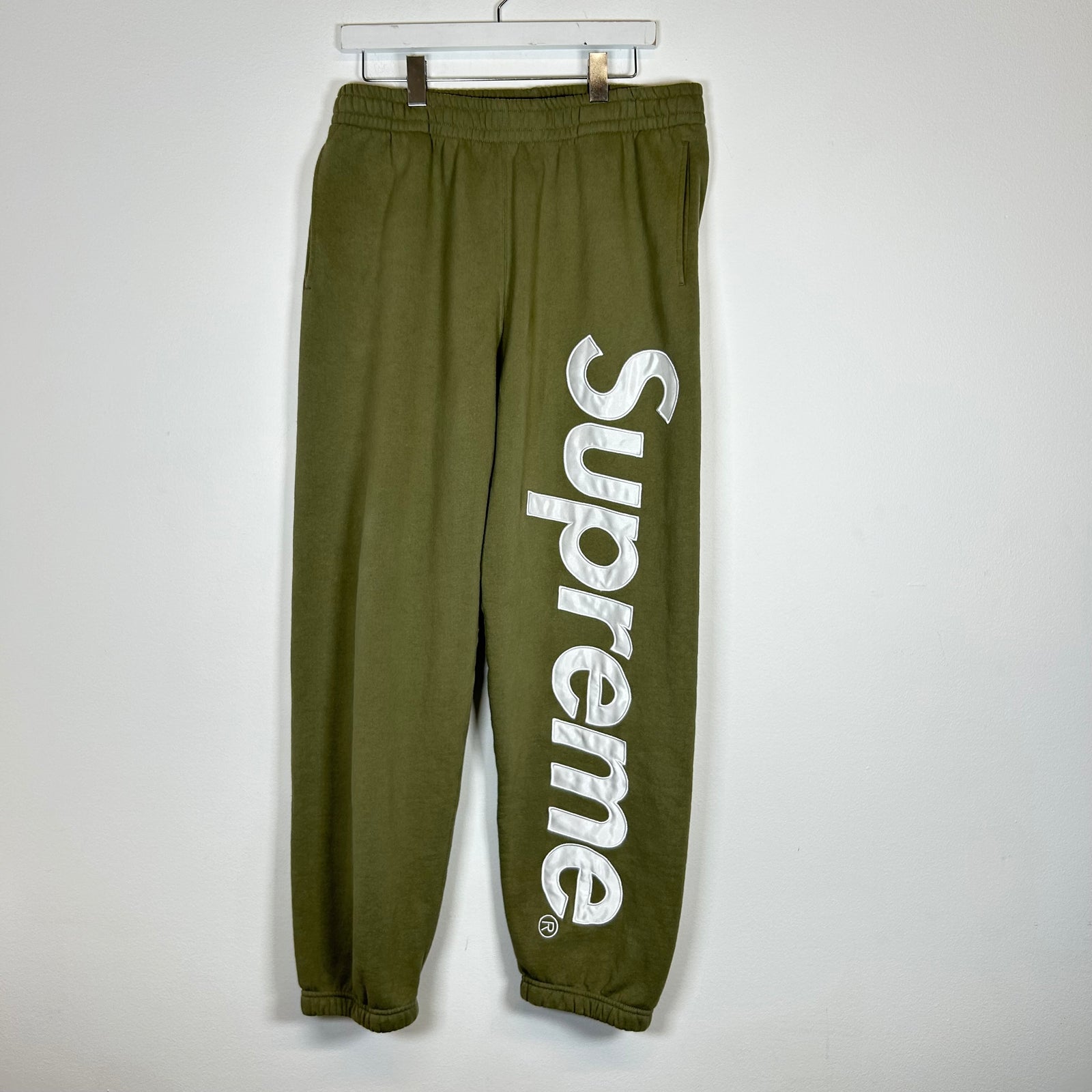 Supreme Olive Satin Applique Sweatpants Size L