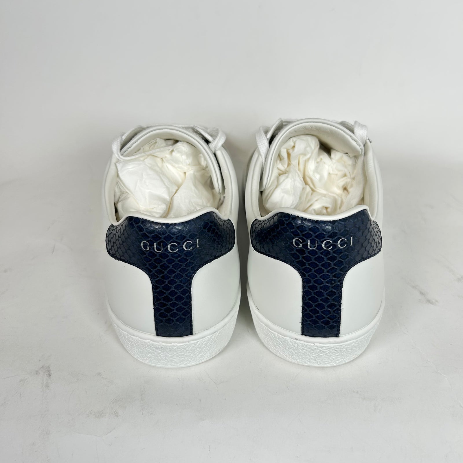 Gucci White/Blue Web Ace Sneaker Size GG 9.5