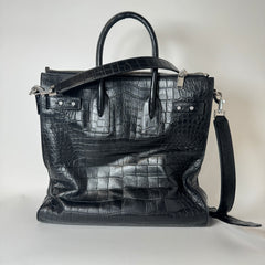 Saint Laurent Black Crocodile Embossed Large Tote Bag