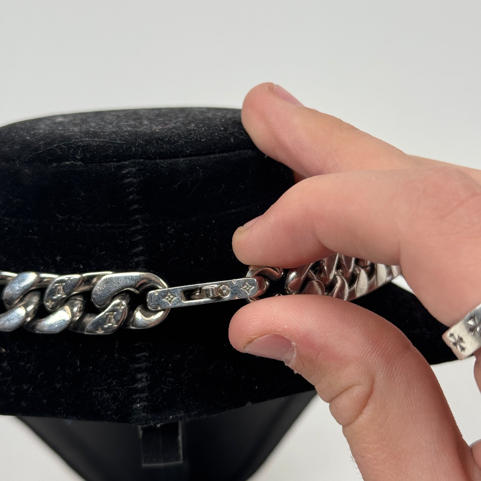 Louis Vuitton x Virgil Abloh Silver Monogram Chain Links Cuban Necklace