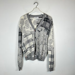 Thom Browne Grey Tartan Check/Paisley Wool V-Neck Cardigan Size 4