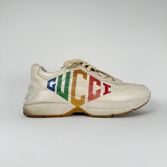 Gucci Rainbow Logo Cream Rython Sneaker Size GG 8.5