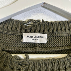 Saint Laurent Olive Green Distressed Knit Sweater Size L