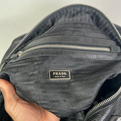 Prada Vintage Pebbled Leather Embossed Bauletto Bag