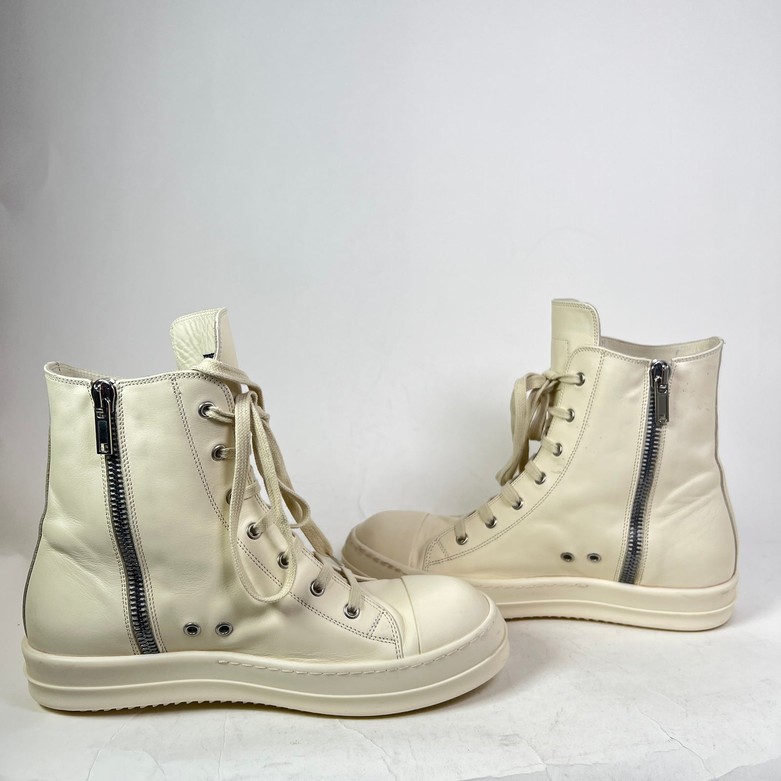 Rick Owens Milk Mainline Leather High-Top Ramones