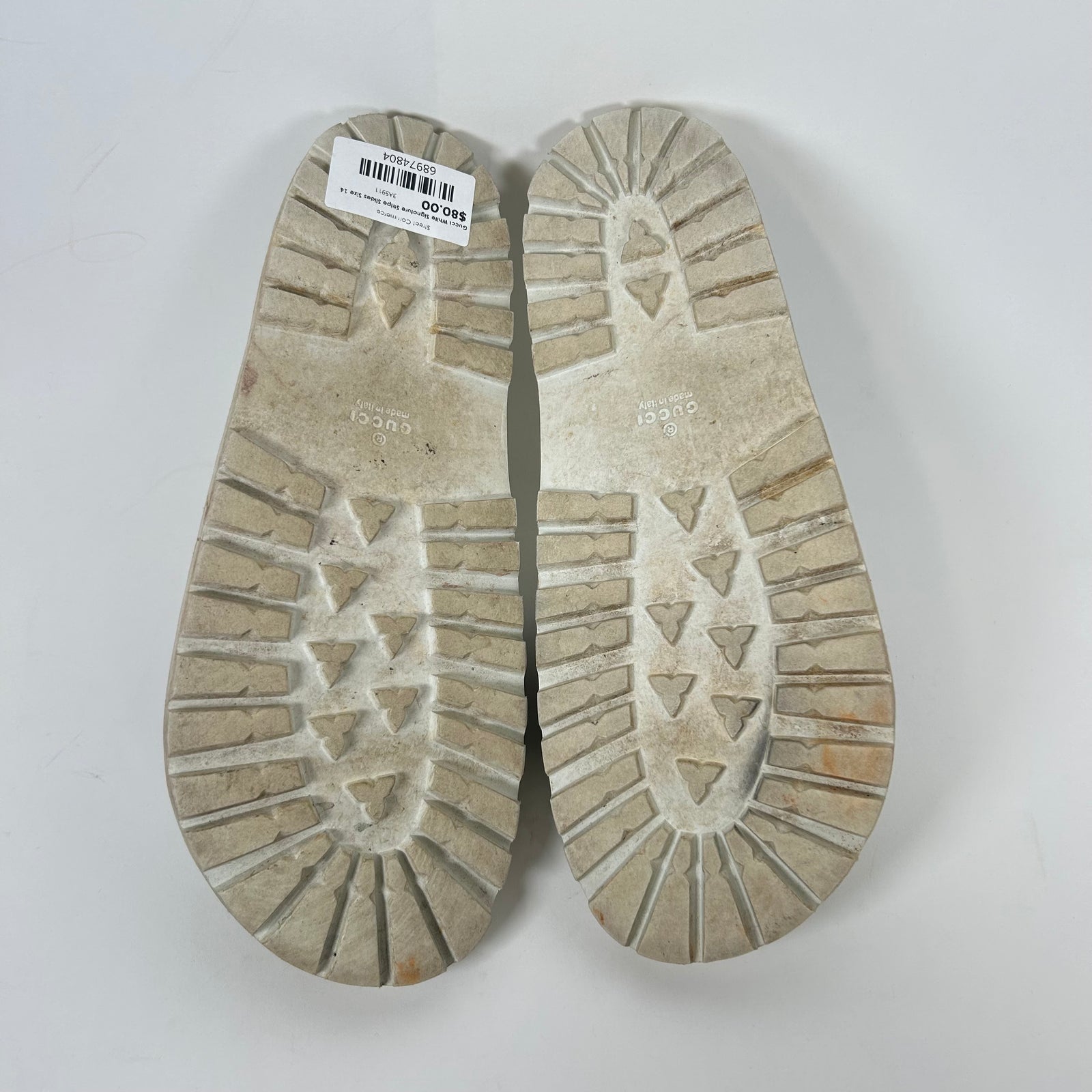 Gucci White Signature Stripe Slides Size 14