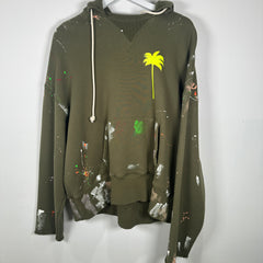 Palm Angels Green Paint Splatter Logo Hoodie Size S