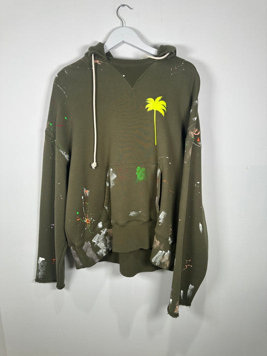 Palm Angels Green Paint Splatter Logo Hoodie Size S