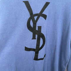 Yves Saint Laurent Vintage Blue Flock Logo Turtleneck Size XXL