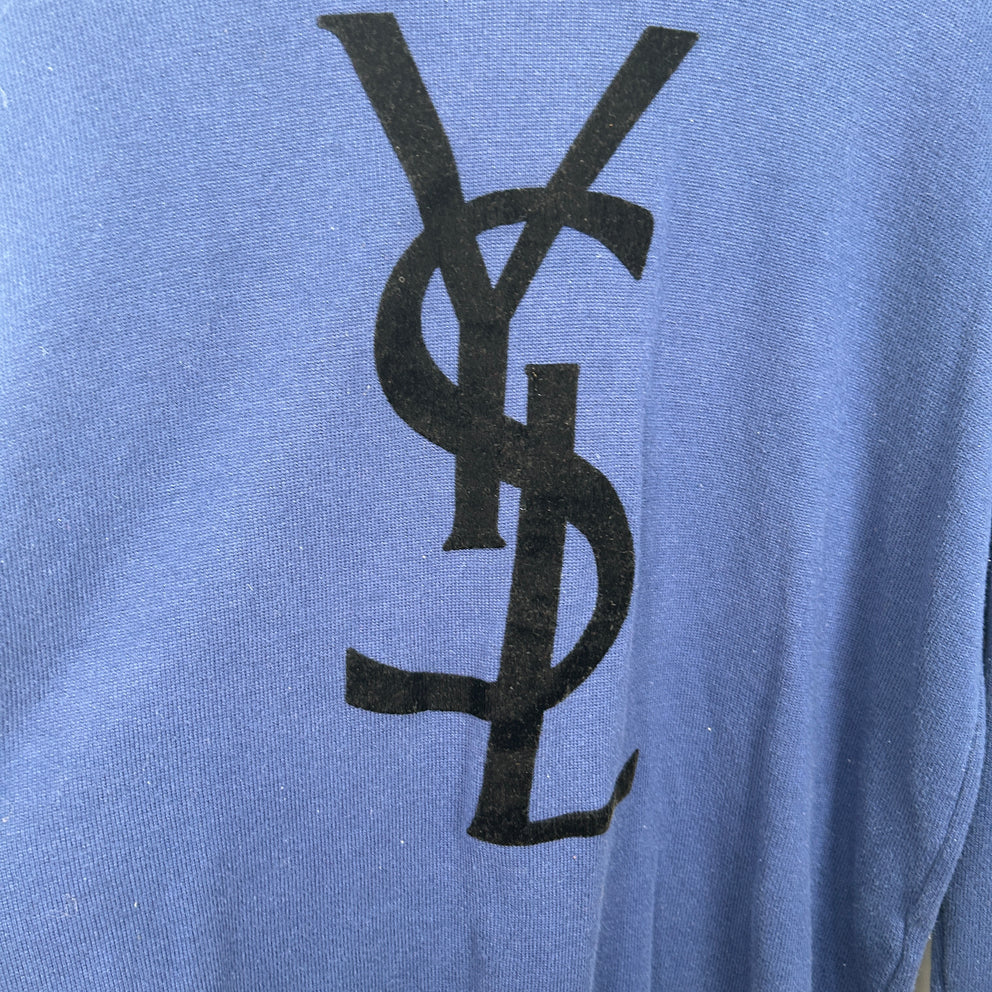 Yves Saint Laurent Vintage Blue Flock Logo Turtleneck Size XXL