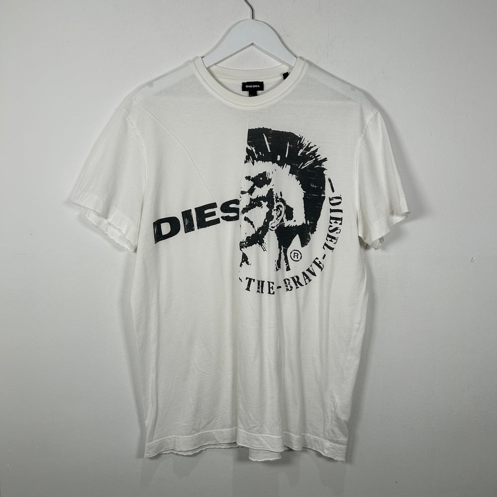 Diesel White Y-The-Brave-Diesel Logo Tee Shirt Size XL