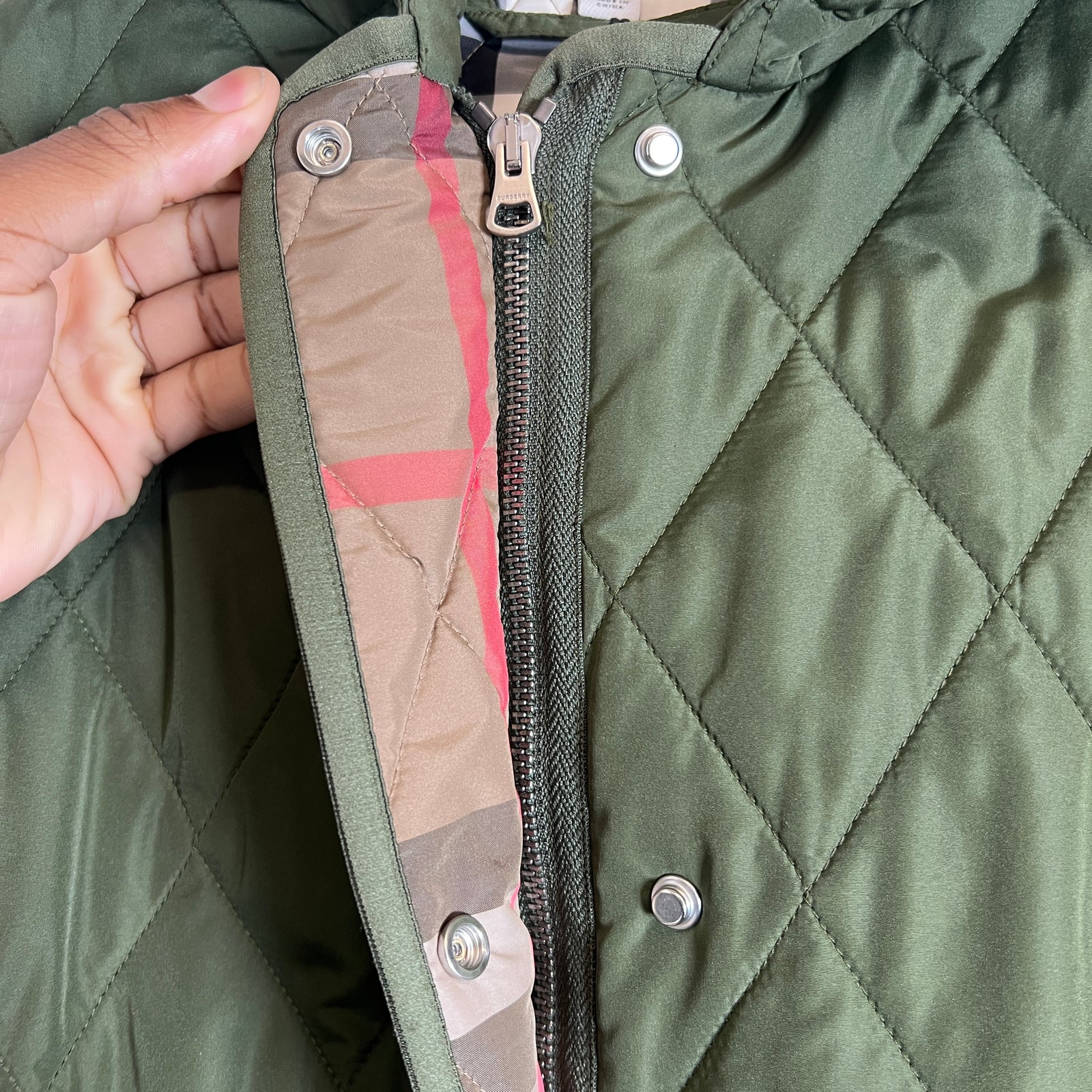 Burberry Olive Quilted Hooded Jacket Size L
