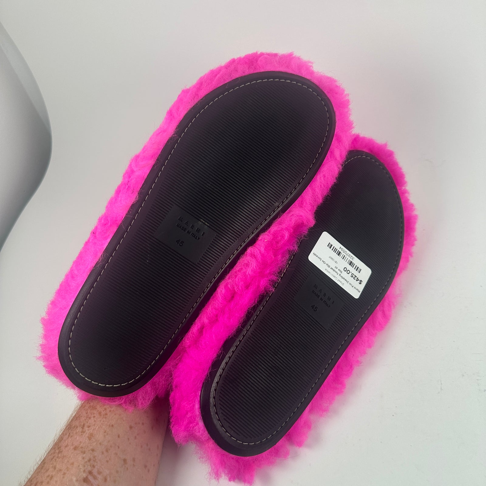 Marni Pink Shearling Fussbet Slip-On Sandals Size 45