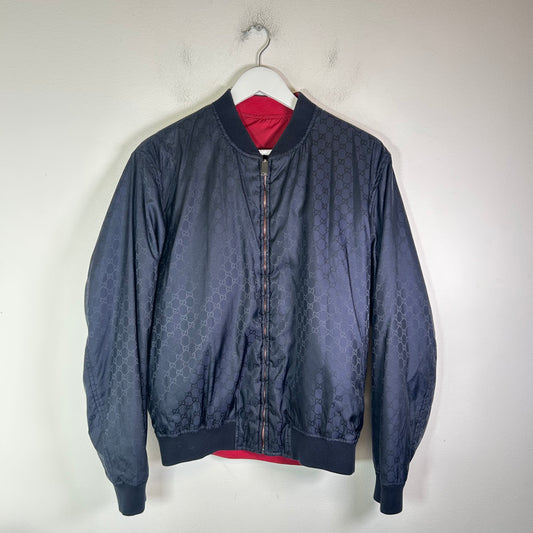 Gucci Navy/Red GG Reversible Bomber Jacket Size 46
