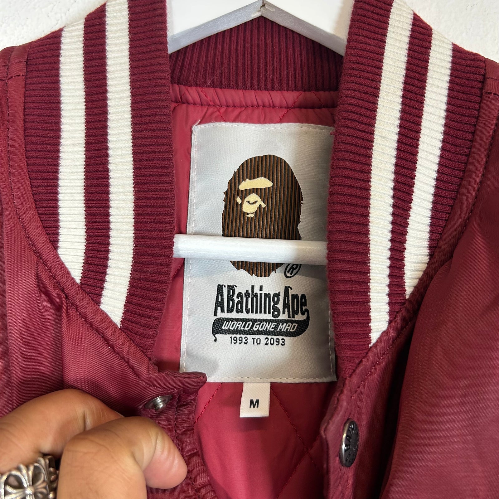 Bape Burgundy B.A Nylon Varsity Jacket Size M