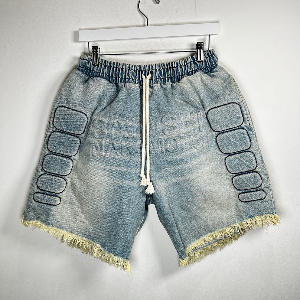 Satoshi Nakakamoto Denim Moto Shorts Size L