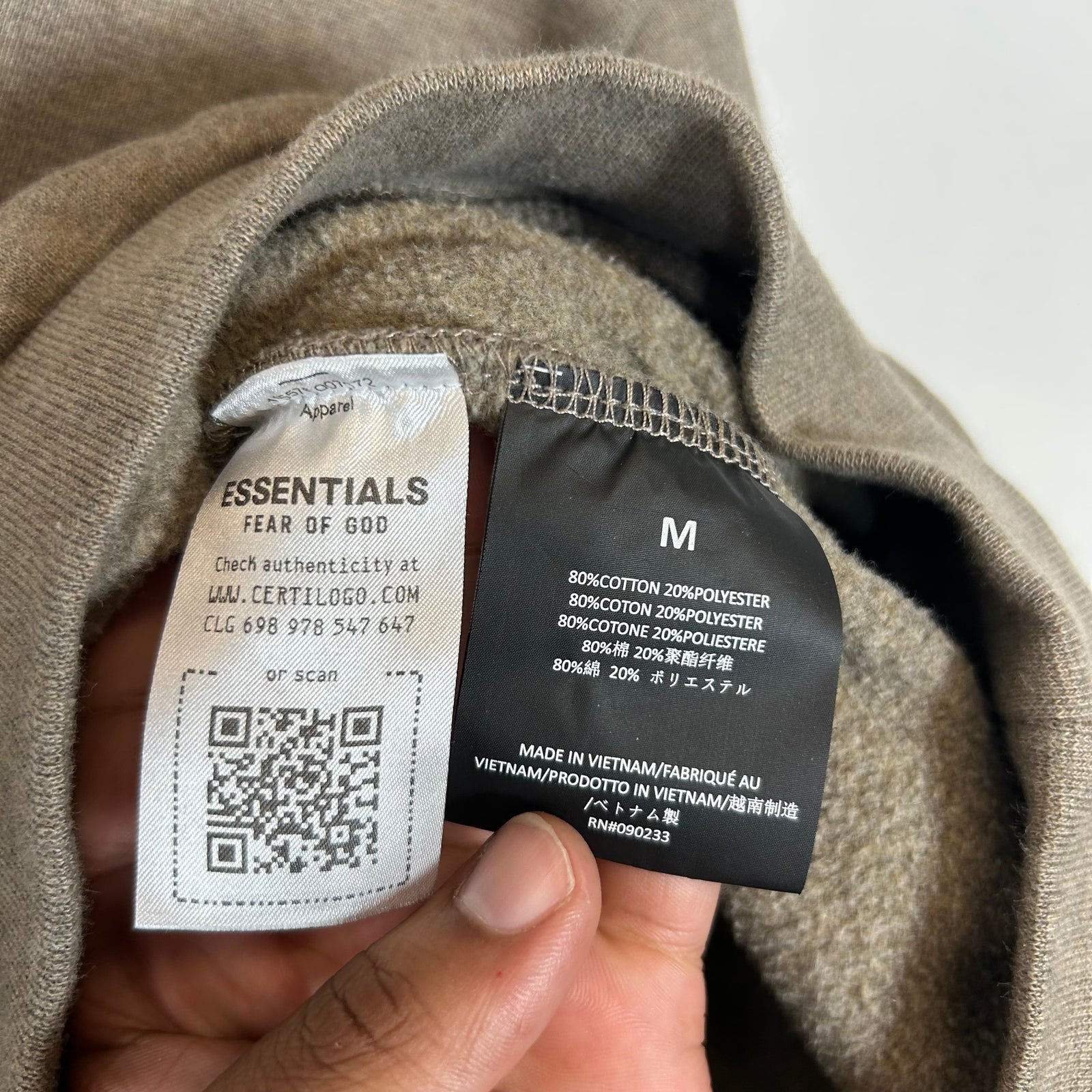 Fear Of God Essentials Grey University Logo Crewneck Size M