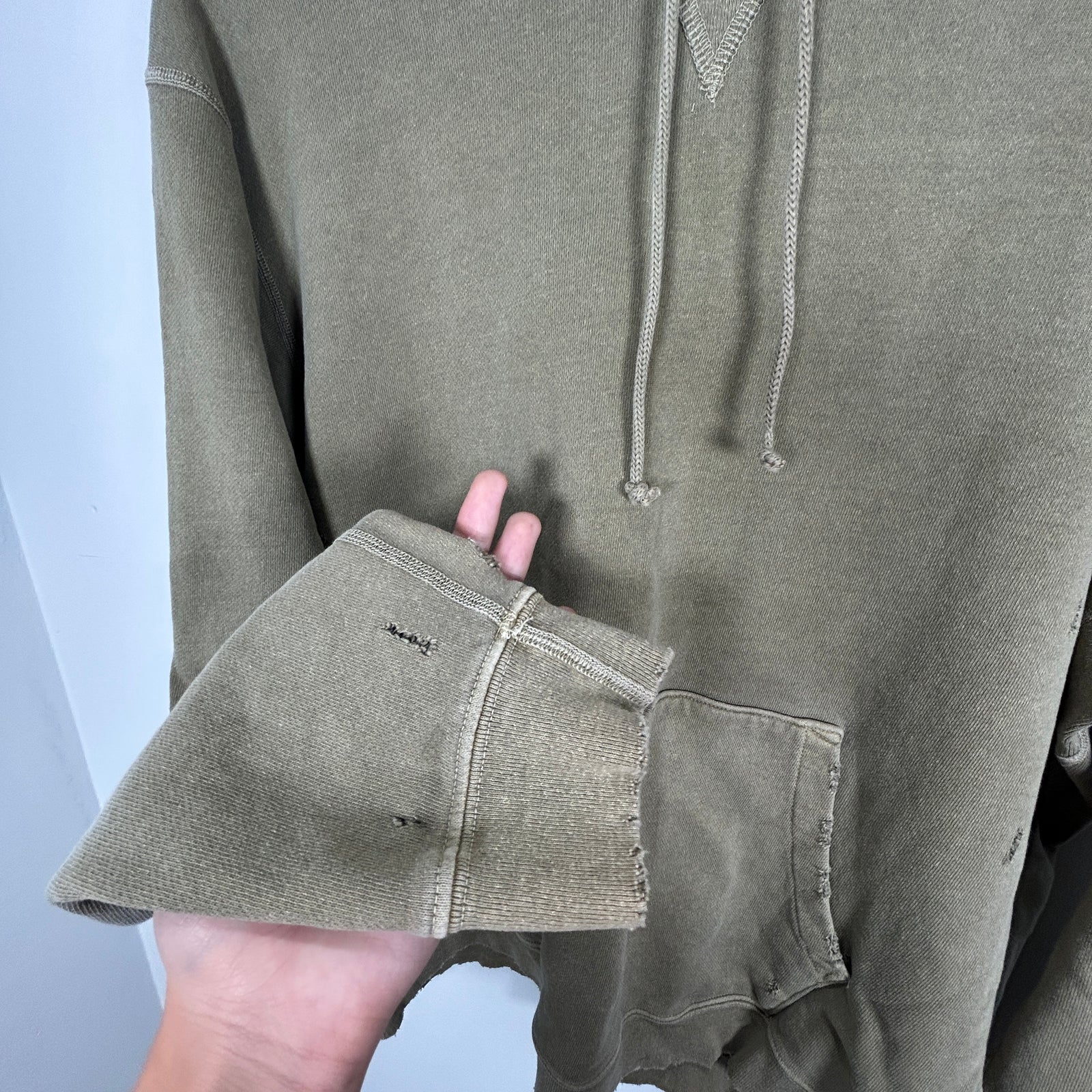 John Elliot Distressed Olive Hoodie Size 3