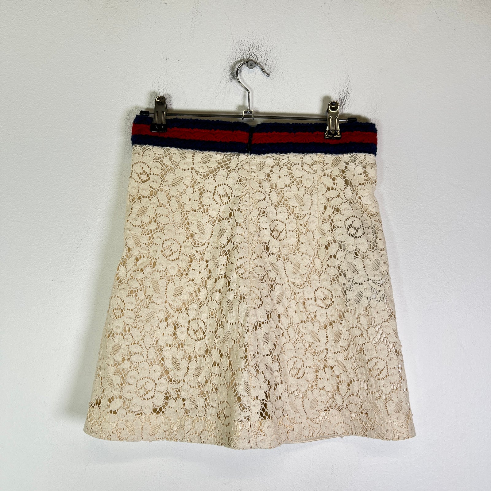 Gucci Ivory Web Lace Midi Skirt