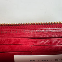 Prada Red Leather Saffiano Zip Around Wallet
